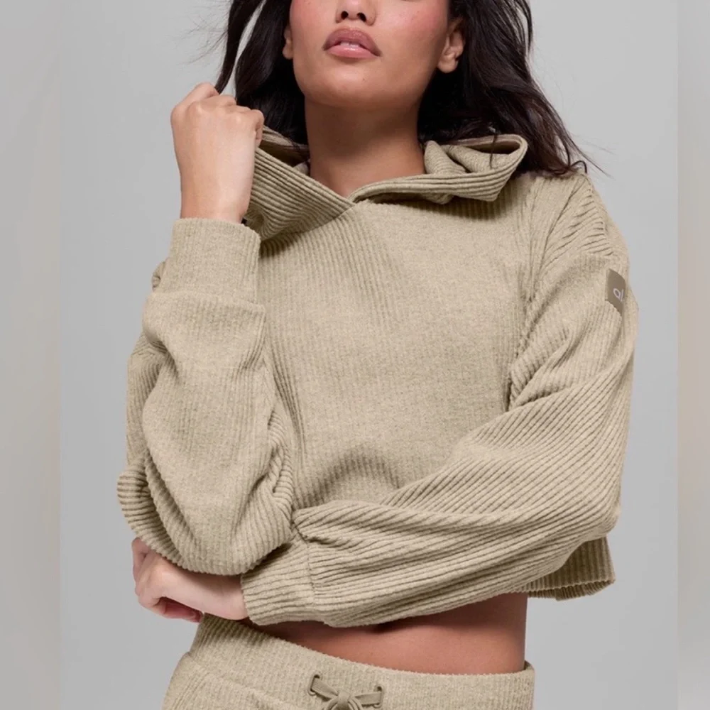 ALO Muse Hoodie in Tan Gravel Heather Size XS